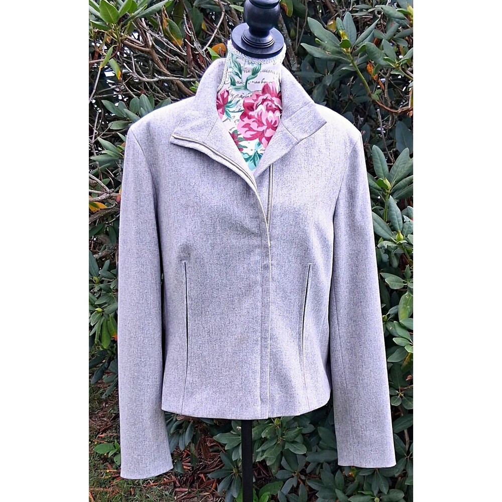 Calvin Klein Women 14 Gray Wool Blend Zip Front Collared Short Jacket Winter